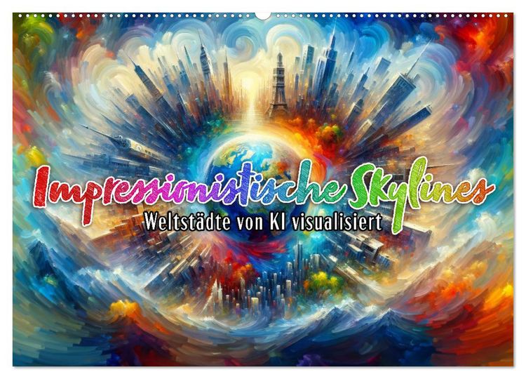 Produktbild: Impressionistische Skylines - Weltst&auml;dte von KI visualisiert (Wandkalender 2026 DIN A2 quer), CALVENDO Monatskalender