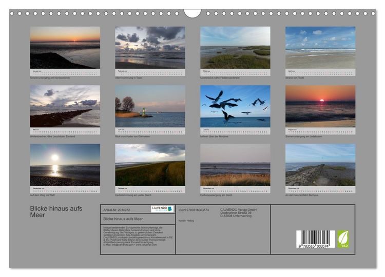 Produktbild: Blicke hinaus aufs Meer (Wandkalender 2026 DIN A3 quer), CALVENDO Monatskalender