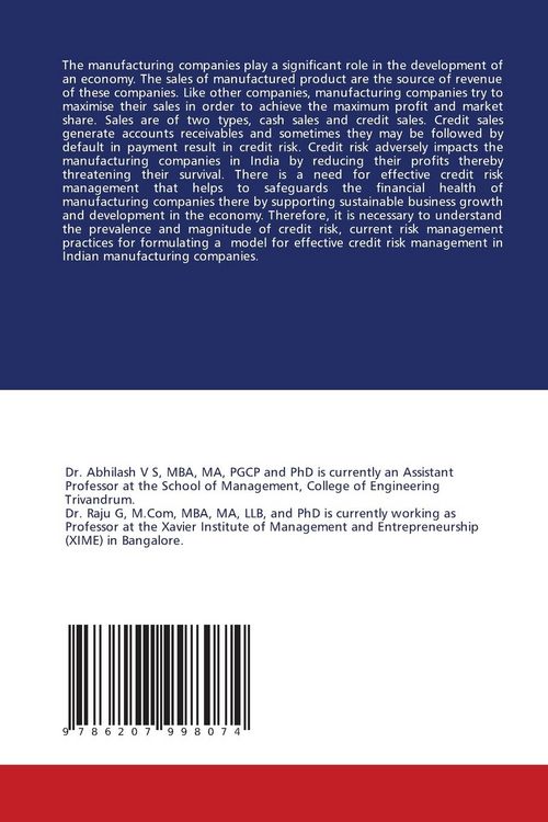 Produktbild: CREDIT RISK MANAGEMENT OF MANUFACTURING COMPANIES IN INDIA