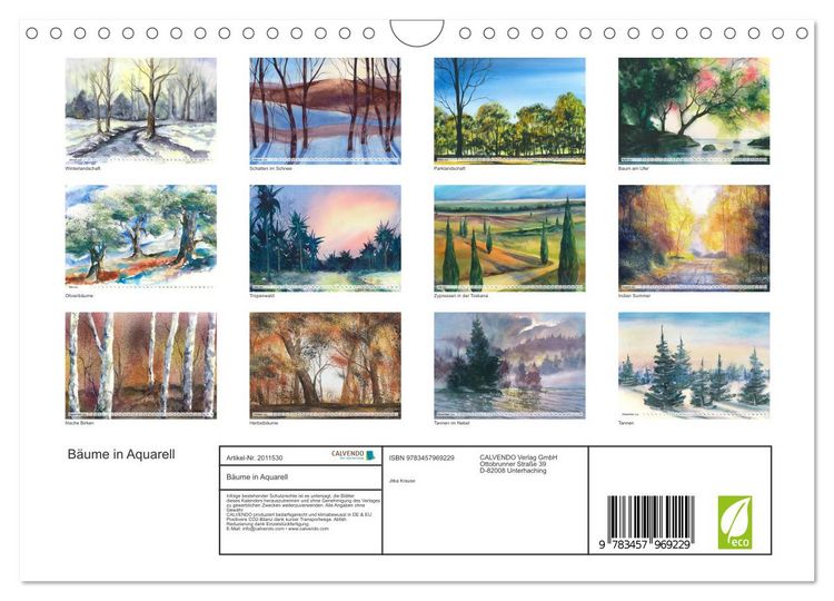 Produktbild: B&auml;ume in Aquarell (Wandkalender 2026 DIN A4 quer), CALVENDO Monatskalender