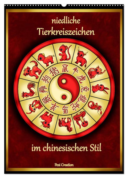 Produktbild: niedliche Tierkreiszeichen im chinesischem Stil (Wandkalender 2026 DIN A2 hoch), CALVENDO Monatskalender