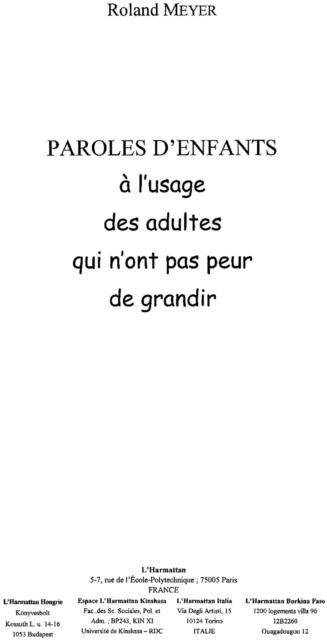 Produktbild: Paroles d'enfants a l'usage des adultes
