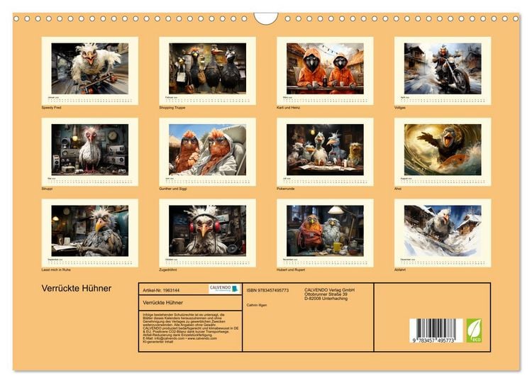 Produktbild: Verr&uuml;ckte H&uuml;hner (Wandkalender 2026 DIN A3 quer), CALVENDO Monatskalender