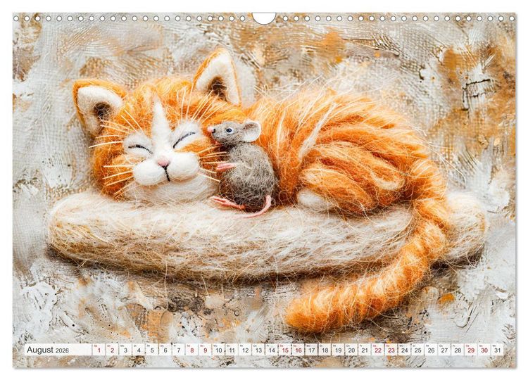 Produktbild: Filzige Katzenfreunde - Ein Jahr voller niedlicher KI-Filzkunst (Wandkalender 2026 DIN A3 quer), CALVENDO Monatskalender
