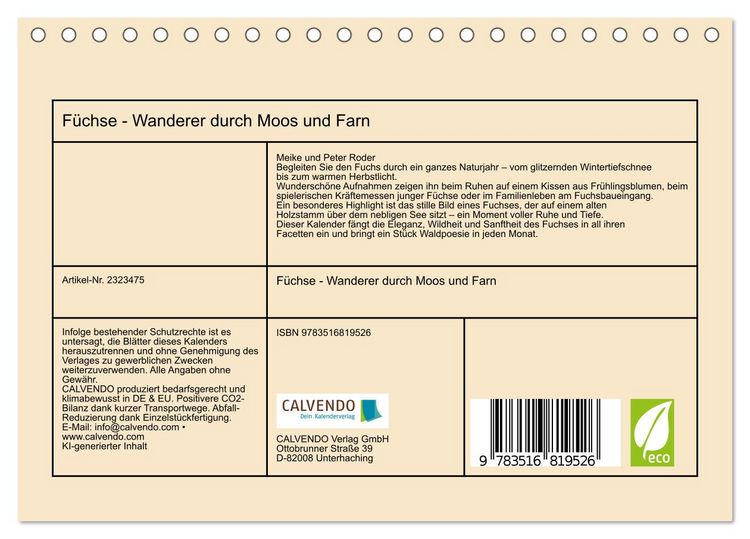 Produktbild: F&uuml;chse - Wanderer durch Moos und Farn (Tischkalender 2027 DIN A5 quer), CALVENDO Monatskalender