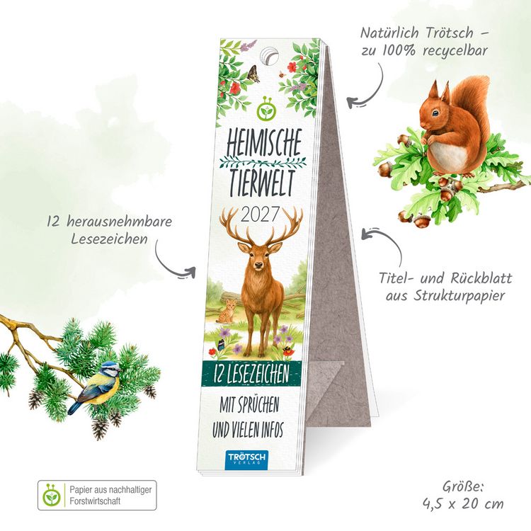 Produktbild: TR&Ouml;TSCH - Lesezeichenkalender Heimische Tierwelt 2027
