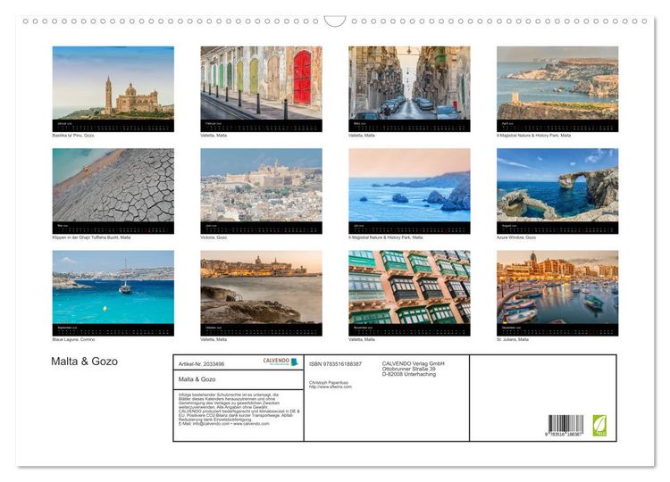 Produktbild: Malta & Gozo (Wandkalender 2026 DIN A2 quer), CALVENDO Monatskalender