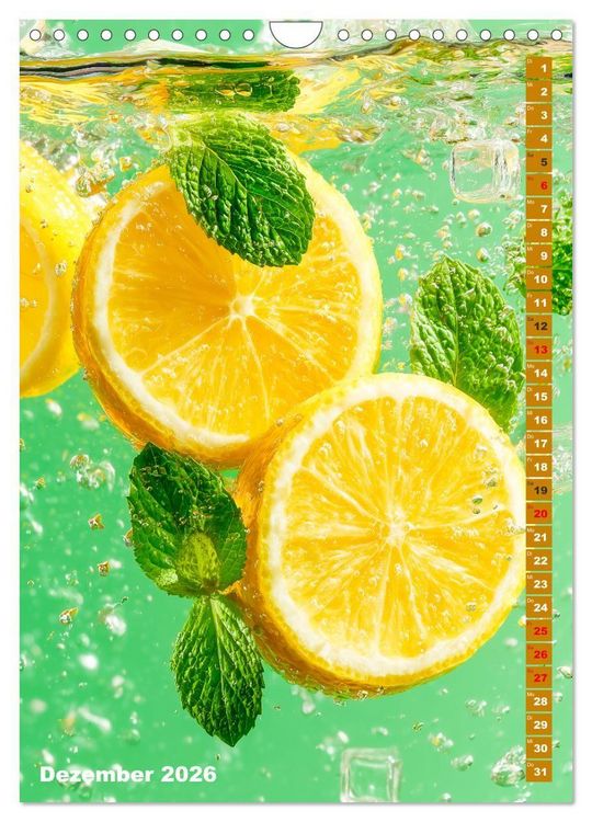 Produktbild: Fruchtige Erfrischung - K&uuml;chenkalender mit bunten Fr&uuml;chten im Wasser (Wandkalender 2026 DIN A4 hoch), CALVENDO Monatskalender