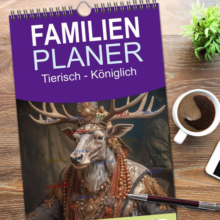 Produktbild: Familienplaner 2026 - Tierisch - K&ouml;niglich mit 5 Spalten (Wandkalender, 21 x 45 cm) CALVENDO