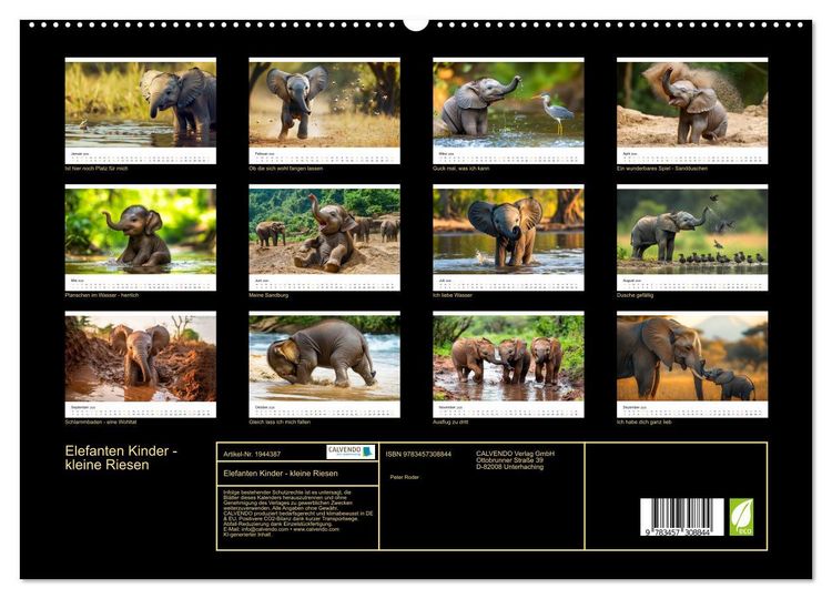 Produktbild: Elefanten Kinder - kleine Riesen (hochwertiger Premium Wandkalender 2026 DIN A2 quer), Kunstdruck in Hochglanz
