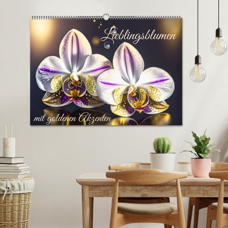 Produktbild: Lieblingsblumen mit goldenen Akzenten (Wandkalender 2026 DIN A2 quer), CALVENDO Monatskalender