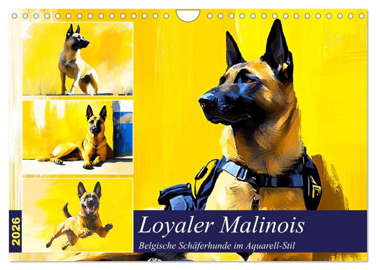 Produktbild: Loyaler Malinois. Belgische Sch&auml;ferhunde im Aquarell-Stil (Wandkalender 2026 DIN A4 quer), CALVENDO Monatskalender