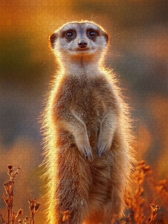 Produktbild: CALVENDO Puzzle Erdm&auml;nnchen steht im Sonnenuntergang und blickt neugierig | 1000 Teile Lege-Gr&ouml;&szlig;e 64x48cm Foto-Puzzle f&uuml;r gl&uuml;ckliche Stunden