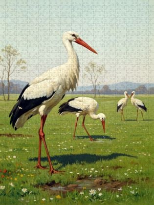 Produktbild: CALVENDO Puzzle Wei&szlig;storch als Gem&auml;lde | 1000 Teile Lege-Gr&ouml;&szlig;e 64x48cm Foto-Puzzle f&uuml;r gl&uuml;ckliche Stunden