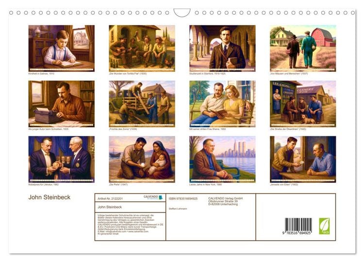 Produktbild: John Steinbeck (Wandkalender 2026 DIN A3 quer), CALVENDO Monatskalender