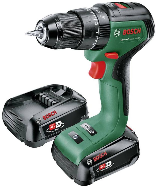 Produktbild: Bosch Home and Garden UniversalImpact 18V-60 06039D7102 Akku-Schlagbohrschrauber 18 V 2.0 Ah Li-Ion inkl. 2. Akku, inkl. Ladeger&auml;t