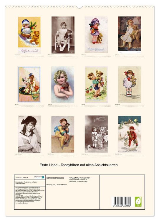 Produktbild: Erste Liebe - Teddyb&auml;ren auf alten Ansichtskarten (hochwertiger Premium Wandkalender 2026 DIN A2 hoch), Kunstdruck in Hochglanz