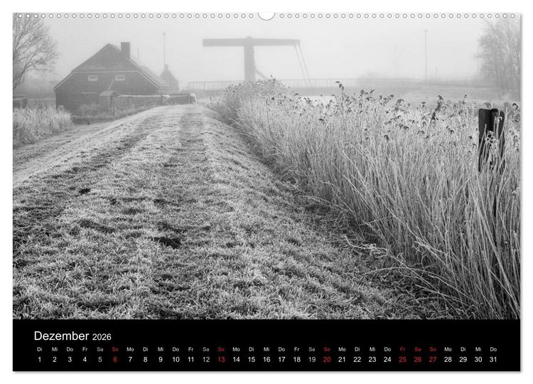 Produktbild: Ost-Friesische Schwarz-Wei&szlig;-Ansichten (Wandkalender 2026 DIN A2 quer), CALVENDO Monatskalender