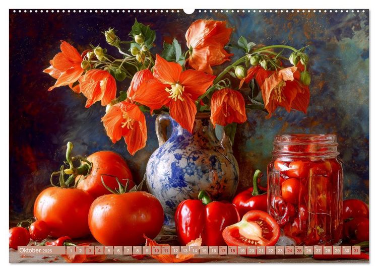 Produktbild: Bloom und Bite. KI mixt Blumen, Obst und Gem&uuml;se (Wandkalender 2026 DIN A2 quer), CALVENDO Monatskalender