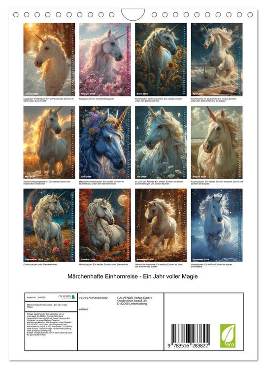 Produktbild: M&auml;rchenhafte Einhornreise - Ein Jahr voller Magie (Wandkalender 2026 DIN A4 hoch), CALVENDO Monatskalender