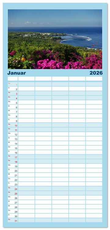 Produktbild: Familienplaner 2026 - La Reunion - Traumhafte K&uuml;sten und Hochgebirge mit 5 Spalten (Wandkalender, 21 x 45 cm) CALVENDO