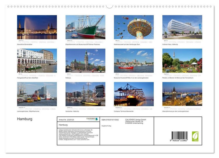 Produktbild: Hamburg (hochwertiger Premium Wandkalender 2026 DIN A2 quer), Kunstdruck in Hochglanz