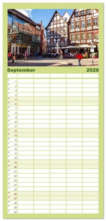 Produktbild: Familienplaner 2026 - Landeshauptstadt Erfurt - Reise durch das sch&ouml;ne Th&uuml;ringen mit 5 Spalten (Wandkalender, 21 x 45 cm) CALVENDO
