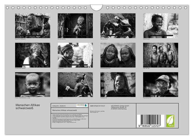 Produktbild: Menschen Afrikas schwarzwei&szlig; (Wandkalender 2026 DIN A4 quer), CALVENDO Monatskalender
