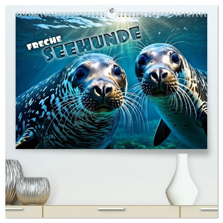 Produktbild: Freche Seehunde (hochwertiger Premium Wandkalender 2026 DIN A2 quer), Kunstdruck in Hochglanz