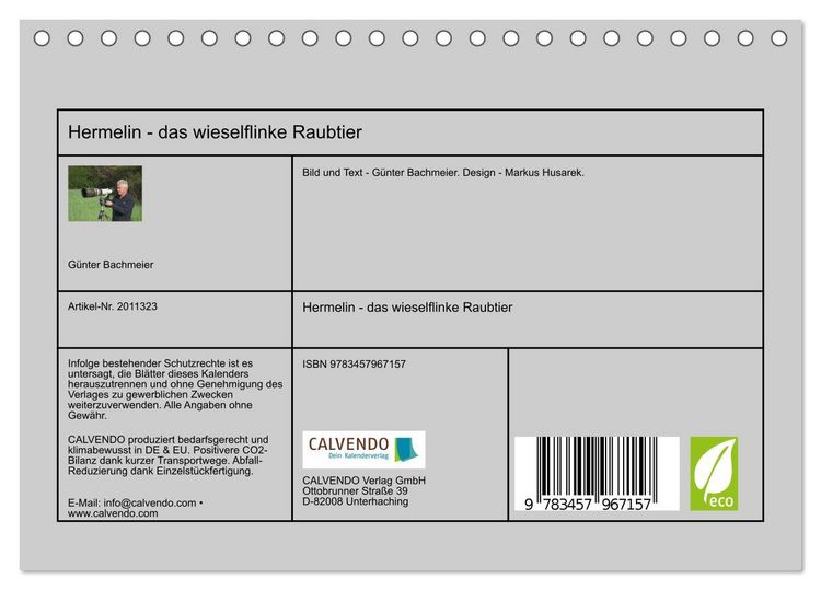 Produktbild: Hermelin - das wieselflinke Raubtier (Tischkalender 2026 DIN A5 quer), CALVENDO Monatskalender