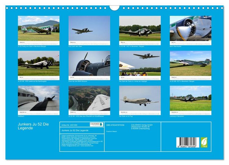 Produktbild: Junkers Ju 52 Die Legende (Wandkalender 2026 DIN A3 quer), CALVENDO Monatskalender