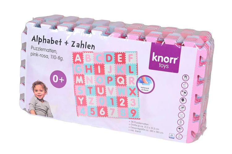 Produktbild: Knorrtoys 21020 - Puzzlematte Alphabet + Zahlen pink-rosa, Gesamtgr&ouml;&szlig;e: 180x180cm, Schaumstoff