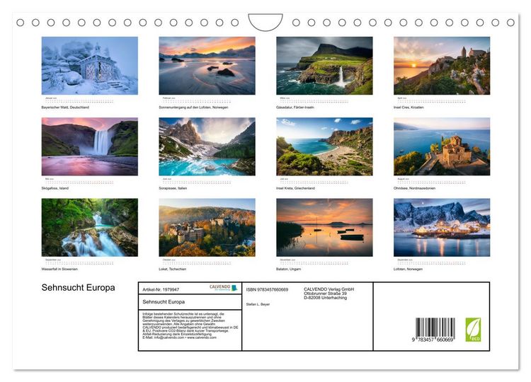 Produktbild: Sehnsucht Europa (Wandkalender 2026 DIN A4 quer), CALVENDO Monatskalender