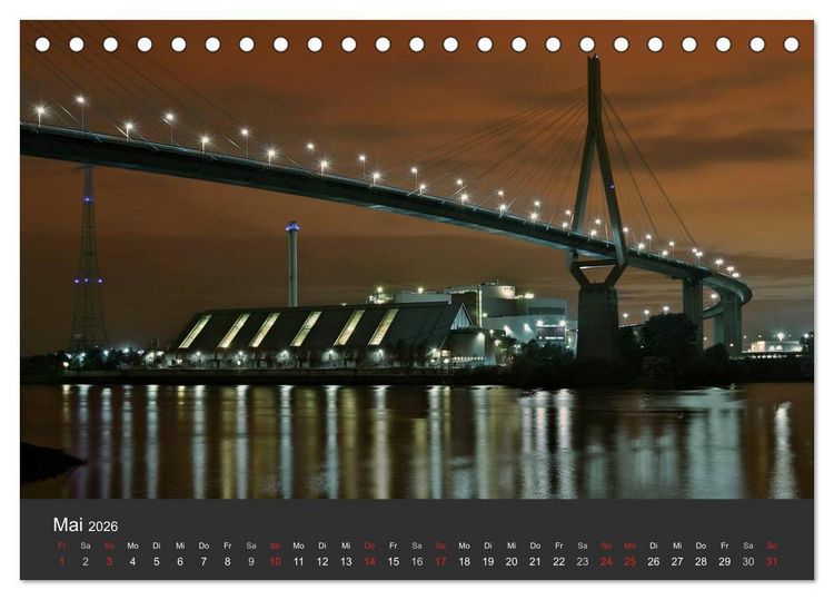 Produktbild: Hamburger Hafen bei Nacht (Tischkalender 2026 DIN A5 quer), CALVENDO Monatskalender
