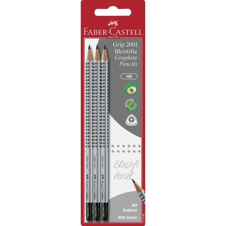 Produktbild: Faber-Castell Bleistift Grip 2001 HB 3er Set mit Radierer