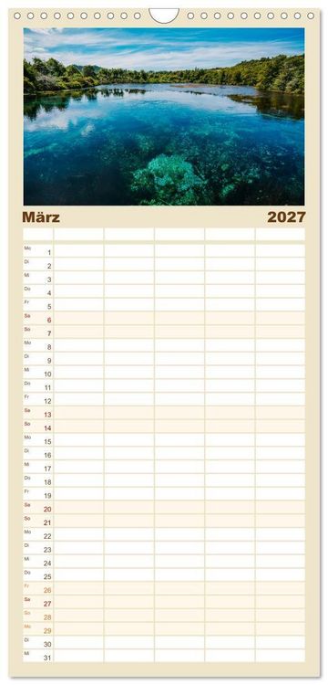 Produktbild: Familienplaner 2027 - Neuseeland - Landschaftstr&auml;ume mit 5 Spalten (Wandkalender, 21 x 45 cm) CALVENDO