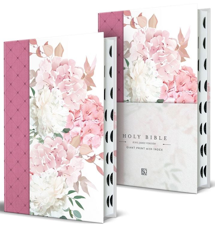 Produktbild: KJV Holy Bible, Giant Print Large Format, Hardcover Pink Floral Design with Cloth with Ribbon Marker, Red Letter, and Thumb Index