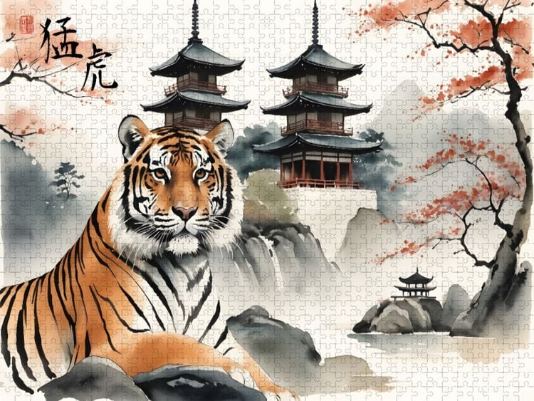 Produktbild: CALVENDO Puzzle Tiger - St&auml;rke ohne Zorn | 1000 Teile Lege-Gr&ouml;&szlig;e 64x48cm Foto-Puzzle f&uuml;r gl&uuml;ckliche Stunden