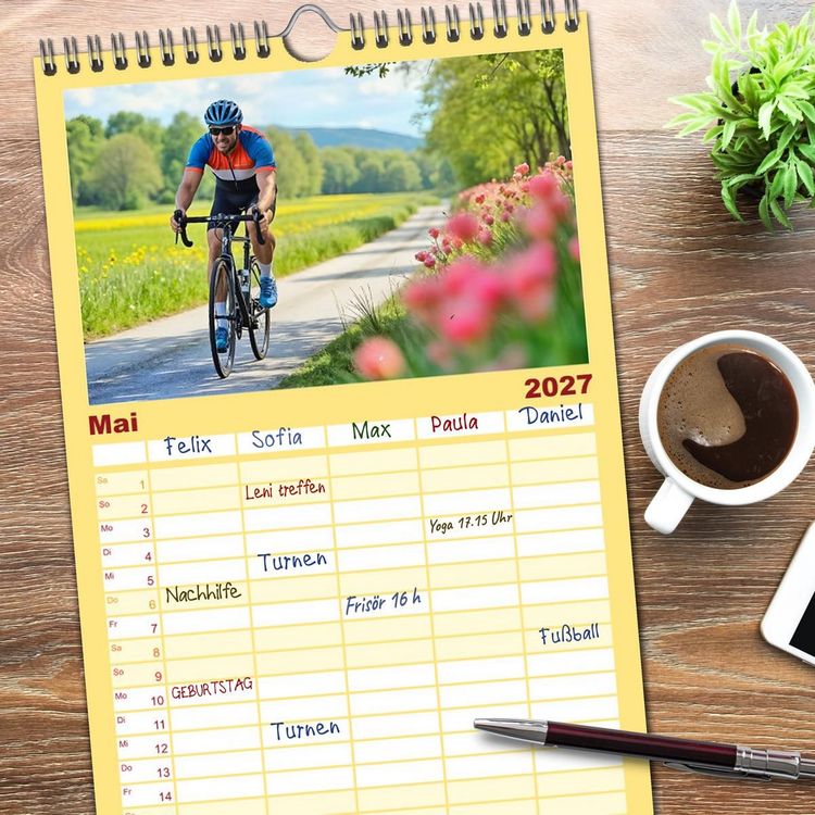 Produktbild: Familienplaner 2027 - Kilometerkiller - Rennrad-Power im Jahresverlauf mit 5 Spalten (Wandkalender, 21 x 45 cm) CALVENDO