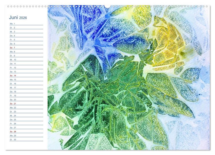 Produktbild: Jadegr&uuml;n und K&ouml;nigsblau - Zauberhafte Aquarellexperimente in Gr&uuml;n und Blau (Wandkalender 2026 DIN A2 quer), CALVENDO Monatskalender