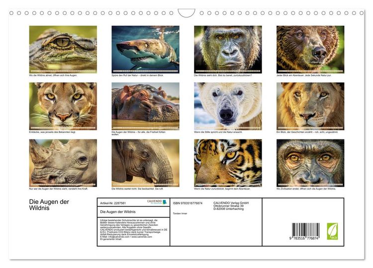Produktbild: Die Augen der Wildnis (Wandkalender 2027 DIN A3 quer), CALVENDO Monatskalender