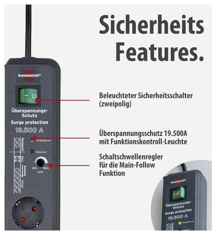 Produktbild: Brennenstuhl 1159490936 Main/Follow-Steckdosenleiste 8fach Anthrazit Schutzkontakt 1St.