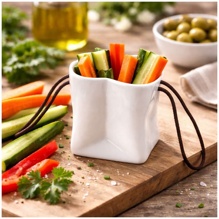 Produktbild: neuetischkultur Servierschale T&uuml;tenform Keramik Dipschale Tasche Design mit Trageriemen