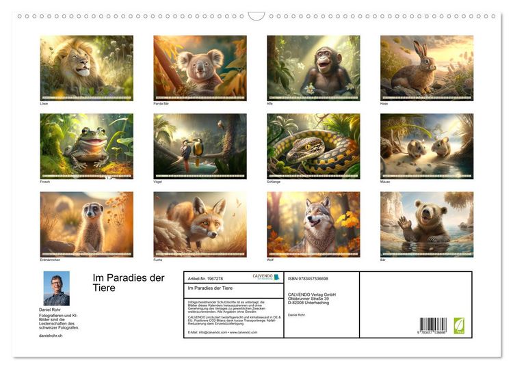 Produktbild: Im Paradies der Tiere (Wandkalender 2026 DIN A2 quer), CALVENDO Monatskalender