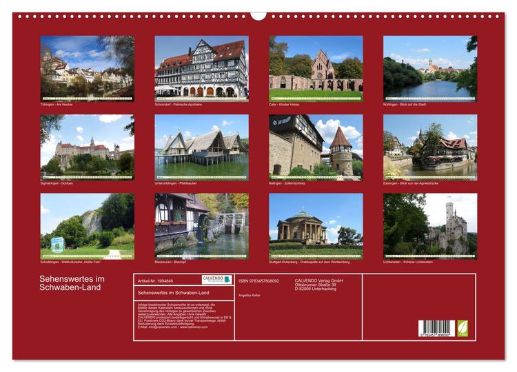 Produktbild: Sehenswertes im Schwaben-Land (Wandkalender 2026 DIN A2 quer), CALVENDO Monatskalender