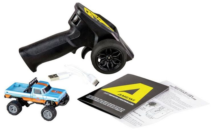 Produktbild: Amewi Orange Brushed 1:64 RC Modellauto Elektro Monstertruck Heckantrieb (2WD) RtR 2,4 GHz mit Lichteffekt, inkl. Akku und Ladekabel