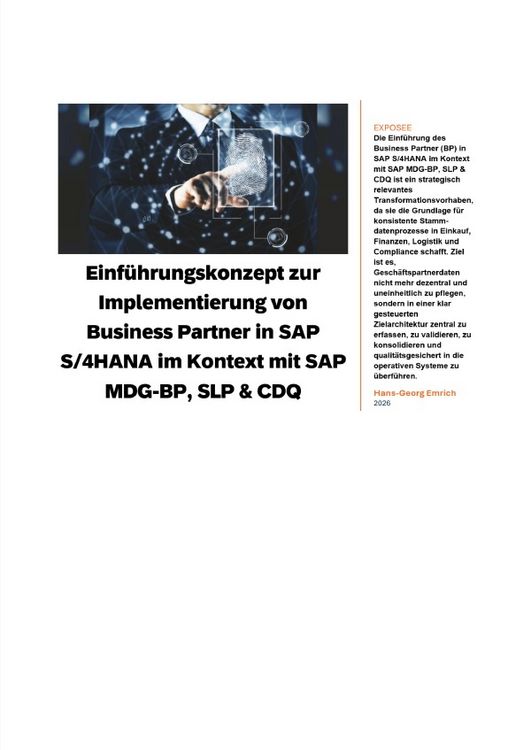 Produktbild: Einf&uuml;hrungskonzept zur Implementierung von Business Partner in SAP S/4HANA im Kontext mit SAP MDG-BP, SLP &amp; CDQ