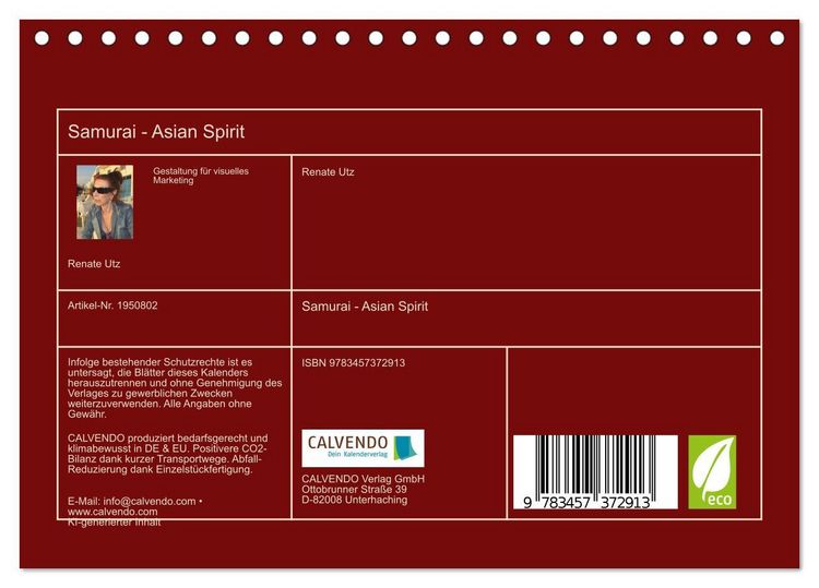 Produktbild: Samurai - Asian Spirit (Tischkalender 2026 DIN A5 quer), CALVENDO Monatskalender