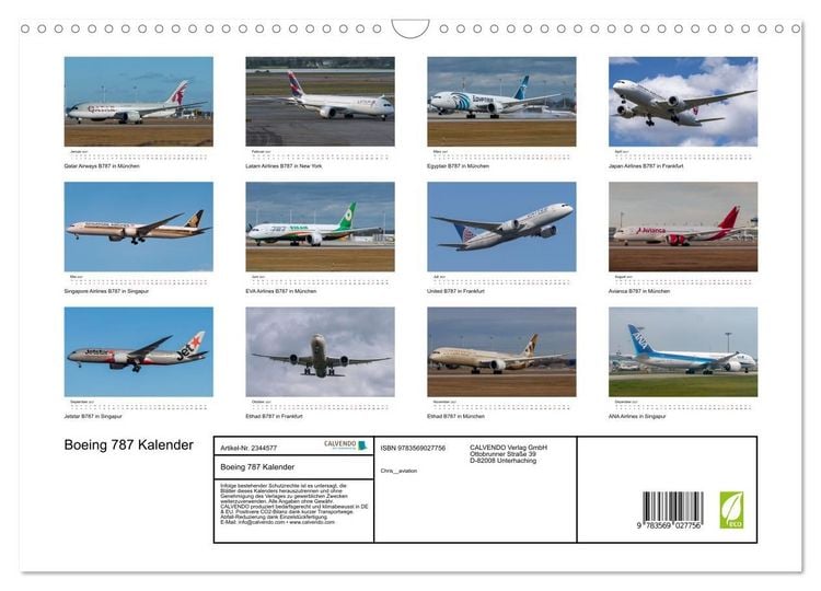 Produktbild: Boeing 787 Kalender (Wandkalender 2027 DIN A3 quer), CALVENDO Monatskalender