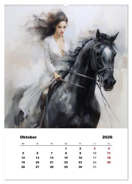 Produktbild: Hoch zu Ross. Mit Reiter-Aquarellen durch die Jahreszeiten (hochwertiger Premium Wandkalender 2026 DIN A2 hoch), Kunstdruck in Hochglanz